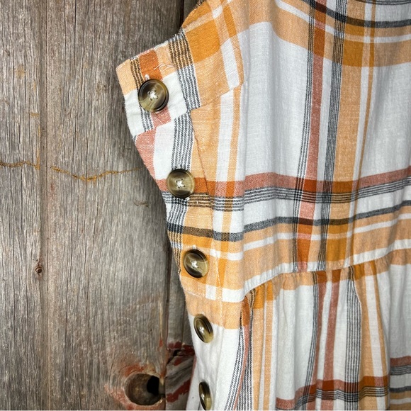 American Eagle Plaid Cotton Linen Cropped Wide Leg Jumpsuit size 6 - Picture 4 of 14